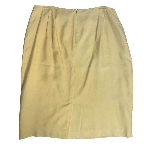 Vintage Ellen Tracy Silk Pencil Skirt 14 Yellow Lined Flat Front Knee Length Zip - Picture 3 of 5